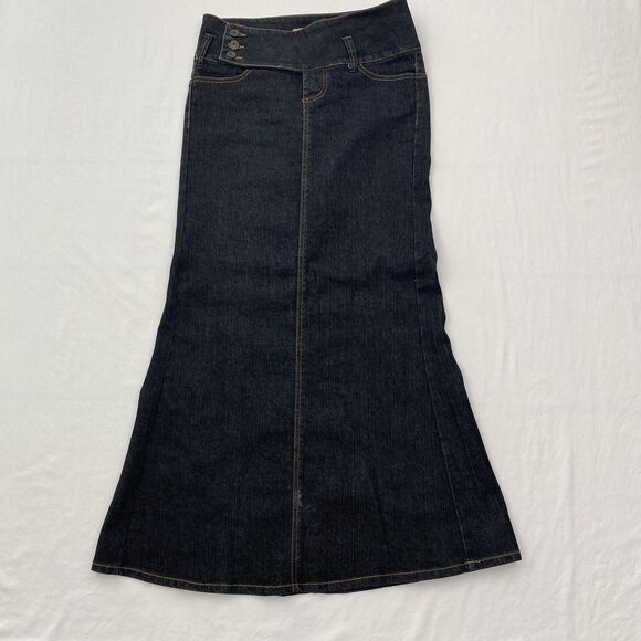 Paris Blues Denim Maxi Skirt Dark Wash Flared 90s Y2K Juniors Size 3 - Picture 3 of 14